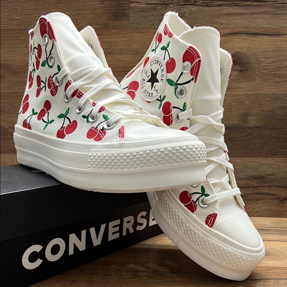 Converse White and Red cherry 🍒 High Top platform Sneakers